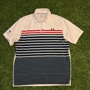 Under Armour Men's Polo Shirt - White with Red and Navy Stripes